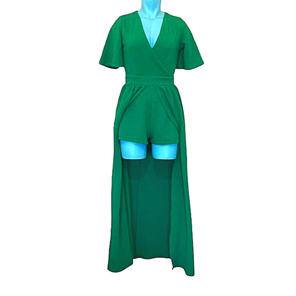 UK2LA Romper Christmas Day Dress Open Back Vibrant Green Size Small